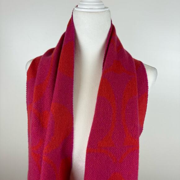 Coach Womens Wool and Cashmere Winter Scarf in Pink and Orange | Classic Fall - Picture 2 of 5